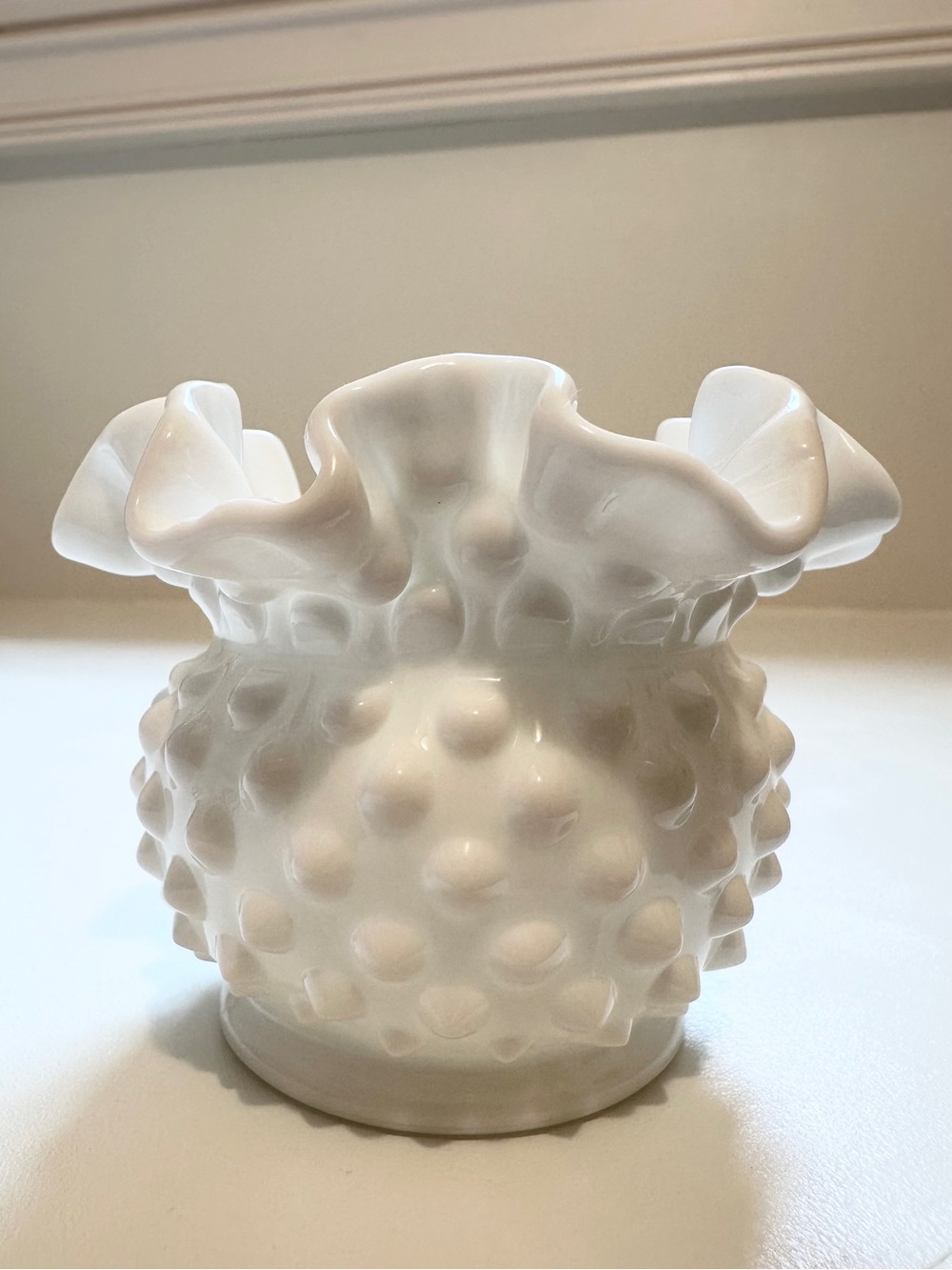 Authentic Vintage MCM Fenton Milk Glass Hobnail Vase